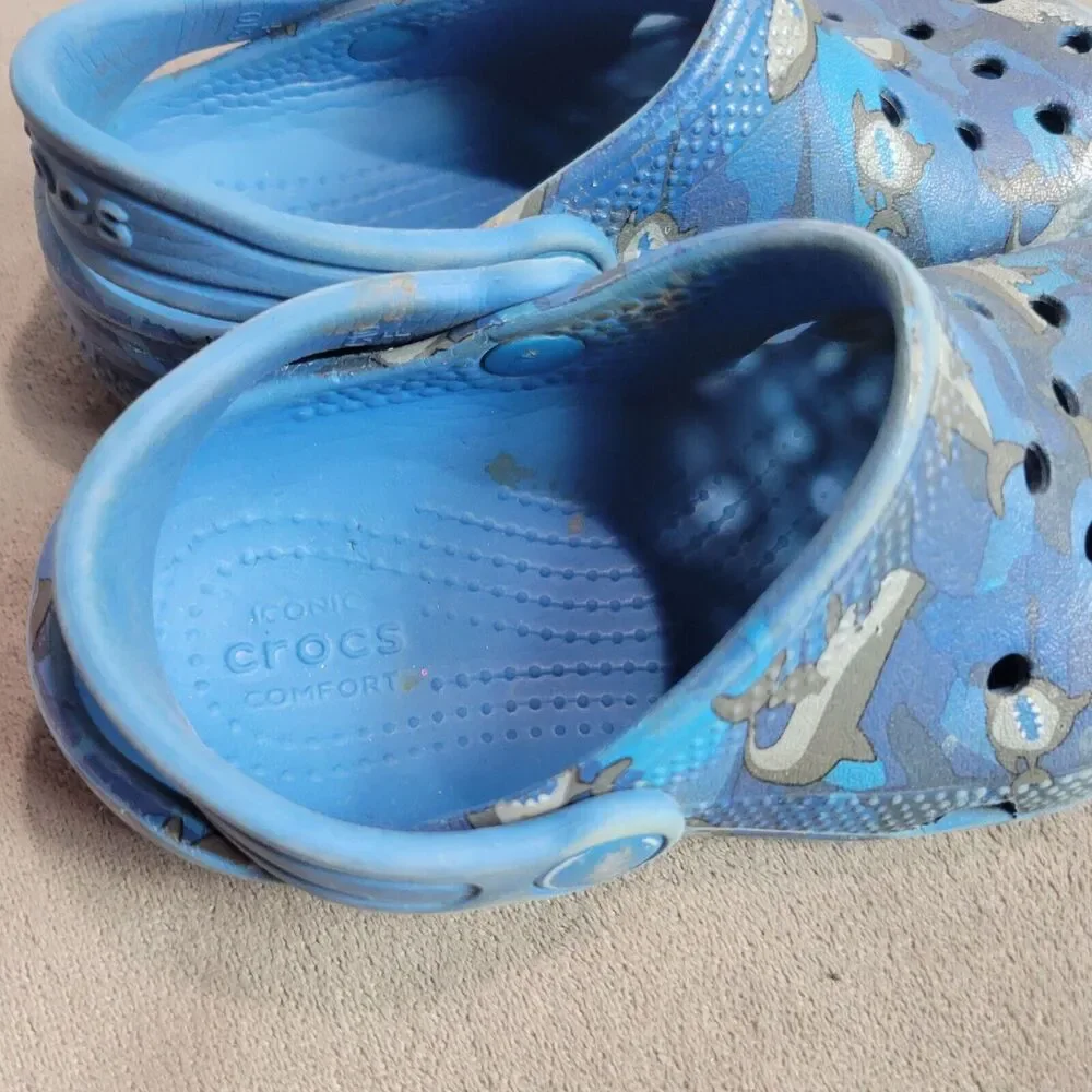 Kids Crocs C10 Blue Camo Slip-On‎ Shoes With Adjustable Strap